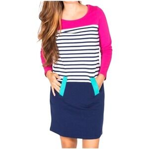 Tracy Negoshian‎ Dress Women Small Pink Blue Striped Bella Tunic Mini Nautical